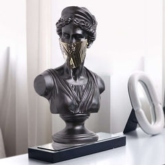 Modern Black Resin Sculpture with LED Accent – Greek Goddess Bust