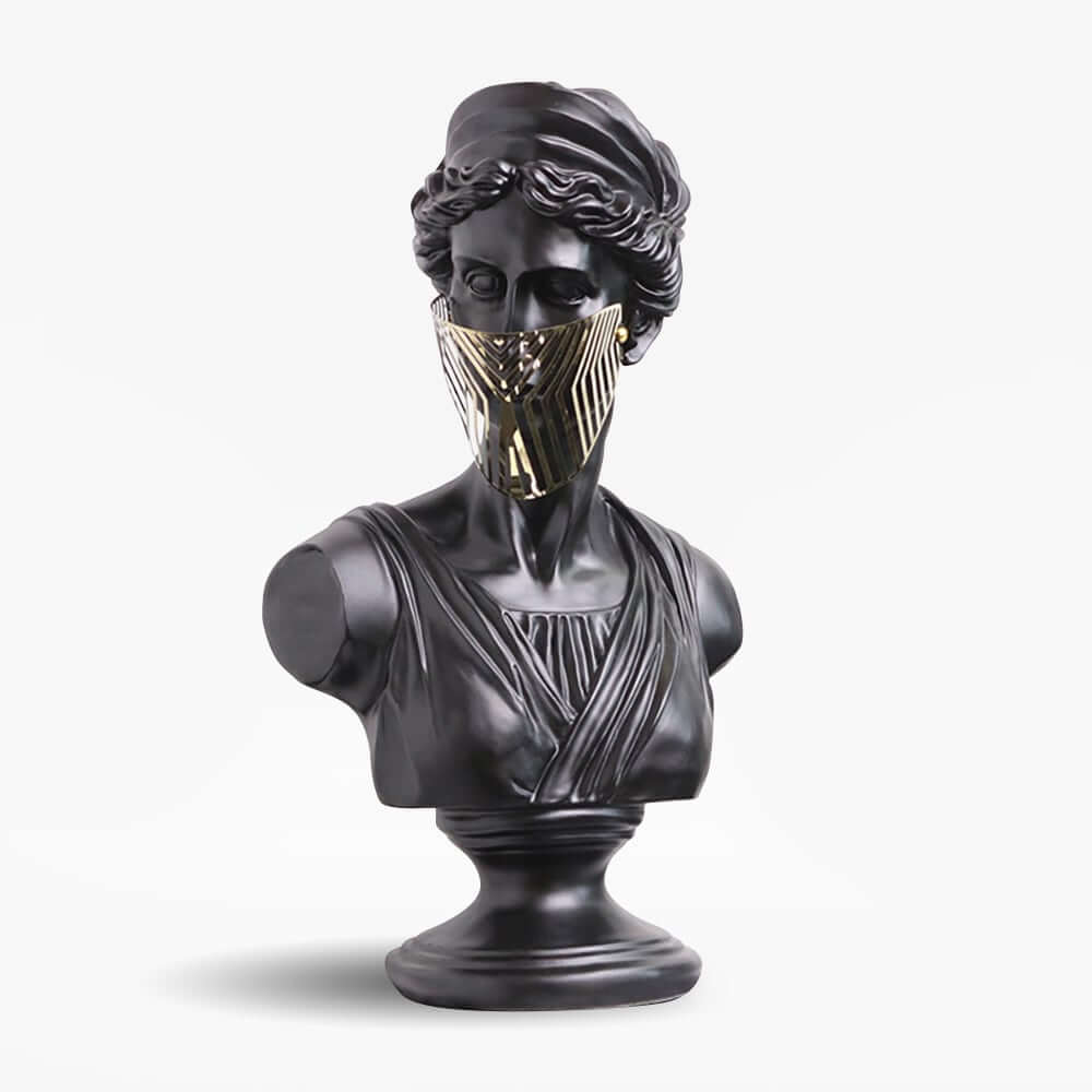 Modern Black Resin Sculpture with LED Accent – Greek Goddess Bust
