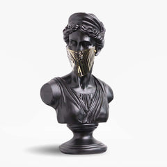 Modern Black Resin Sculpture with LED Accent – Greek Goddess Bust