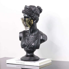 Modern Black Resin Sculpture with LED Accent – Greek Goddess Bust