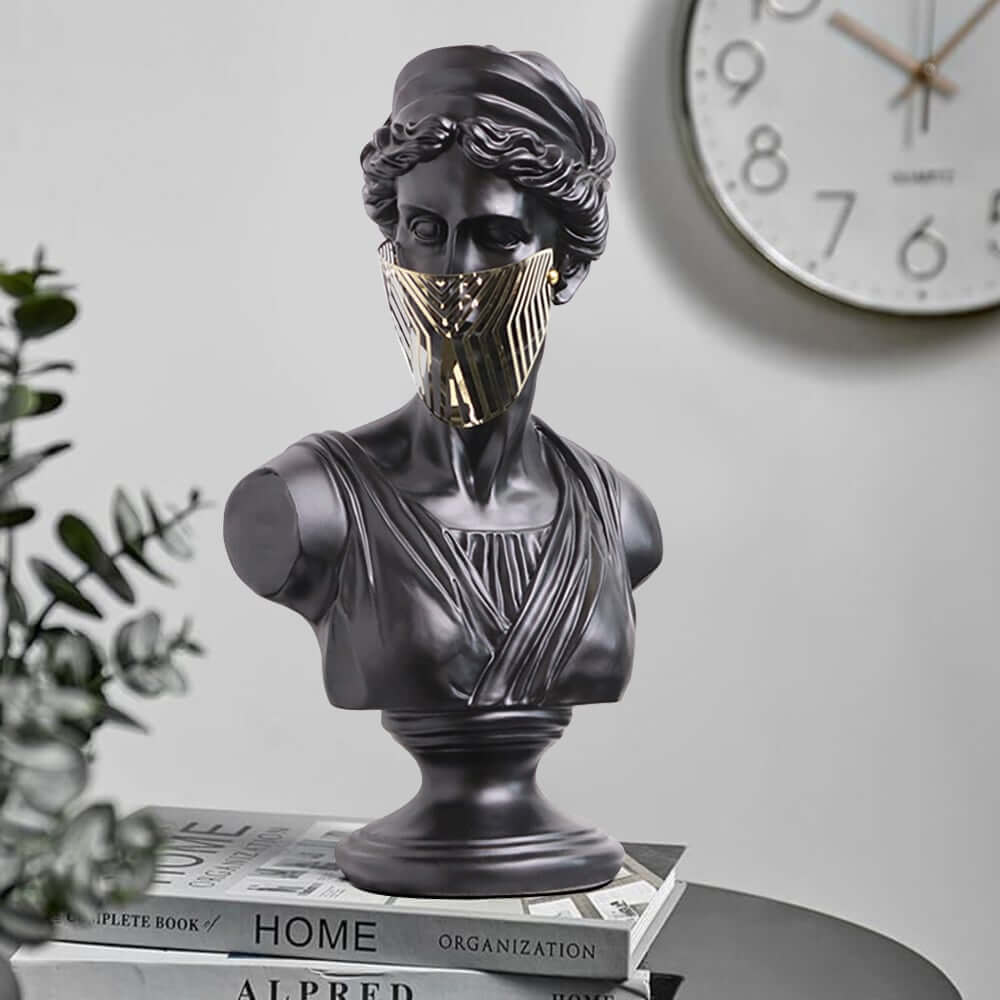 Modern Black Resin Sculpture with LED Accent – Greek Goddess Bust