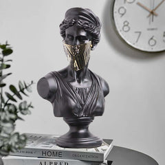 Modern Black Resin Sculpture with LED Accent – Greek Goddess Bust