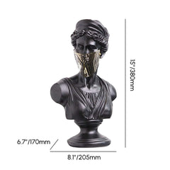 Modern Black Resin Sculpture with LED Accent – Greek Goddess Bust Dimensions