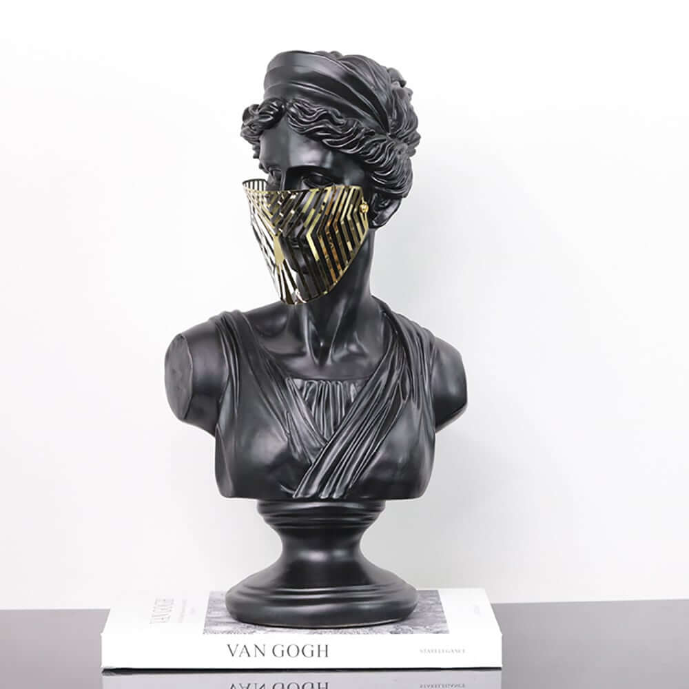 Modern Black Resin Sculpture with LED Accent – Greek Goddess Bust Main Product Image