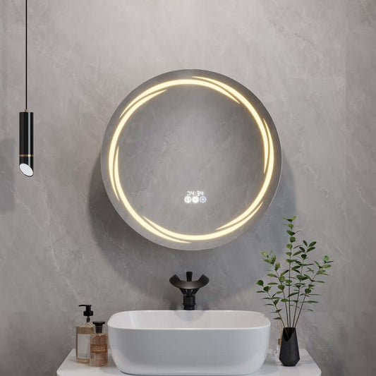 Modern Black Round LED Bathroom & Vanity Mirror with Storage