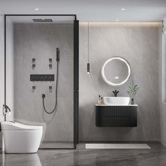 Modern Black Round LED Bathroom & Vanity Mirror with Storage