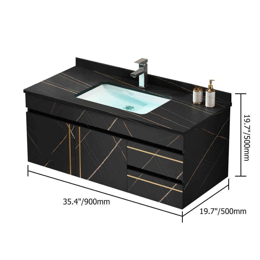Modern Black Sintered Stone Bathroom Vanity with Undermount Sink