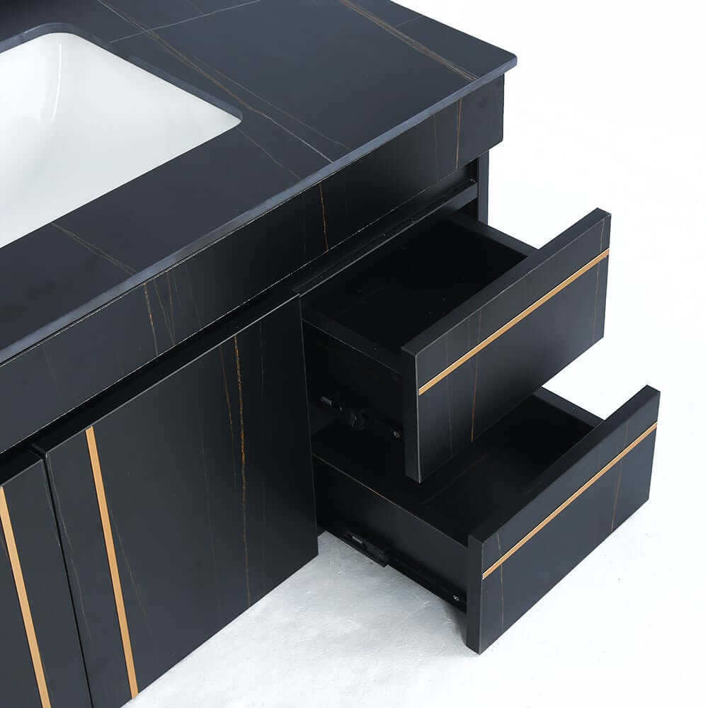 Modern Black Sintered Stone Bathroom Vanity with Undermount Sink