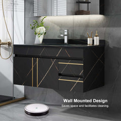 Modern Black Sintered Stone Bathroom Vanity with Undermount Sink