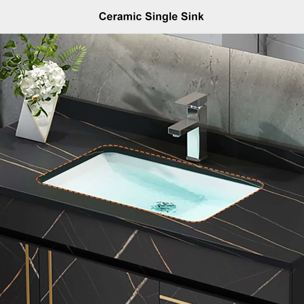 Modern Black Sintered Stone Bathroom Vanity with Undermount Sink