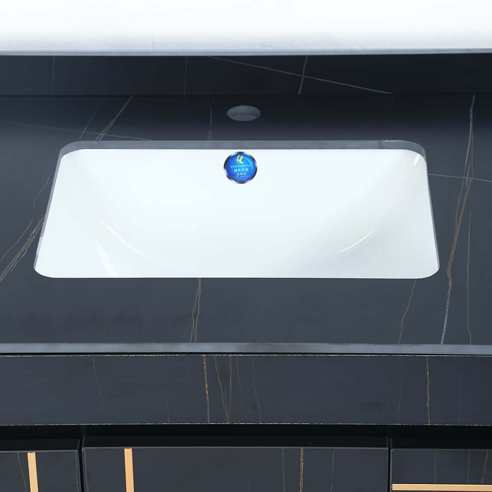 Modern Black Sintered Stone Bathroom Vanity with Undermount Sink