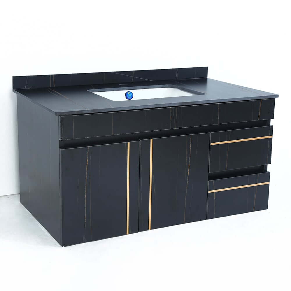Modern Black Sintered Stone Bathroom Vanity with Undermount Sink