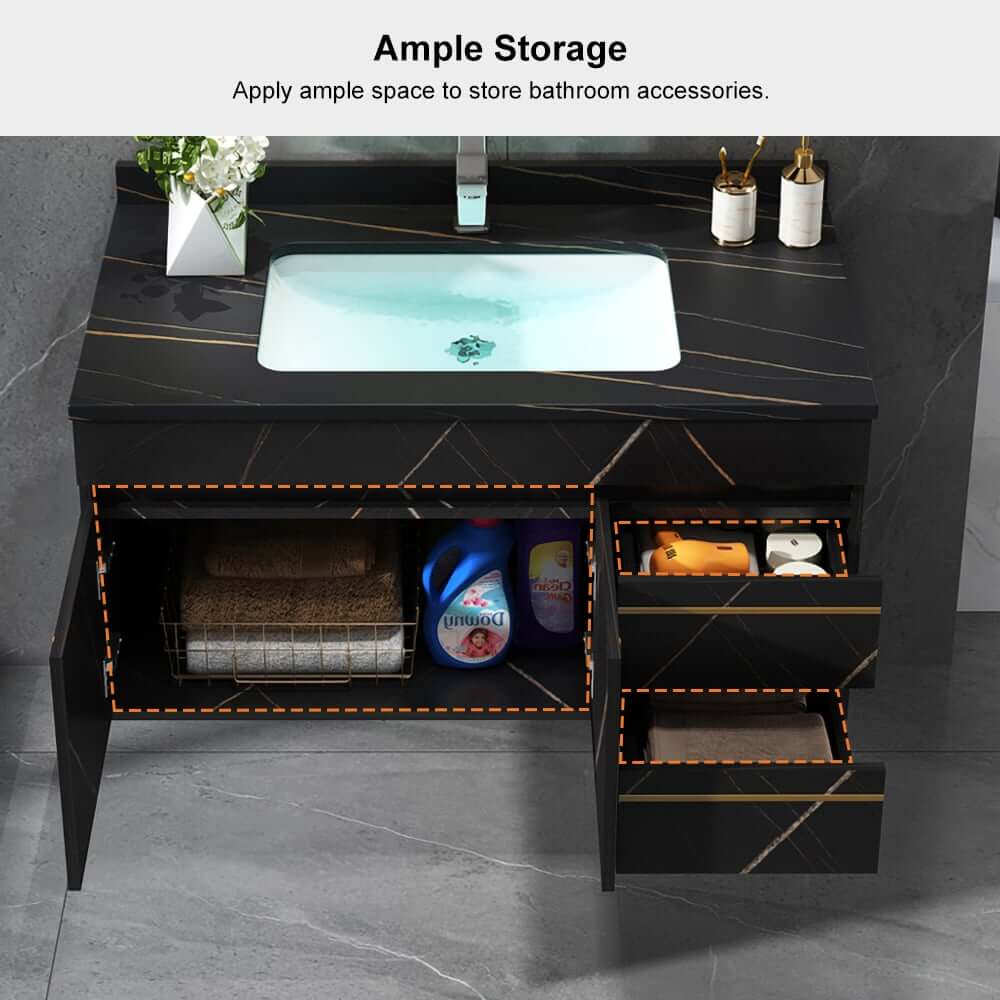 Modern Black Sintered Stone Bathroom Vanity with Undermount Sink