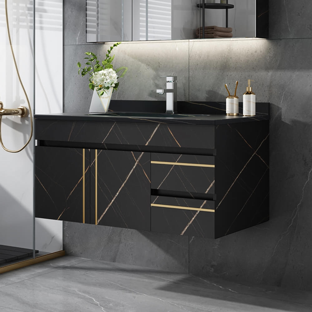 Modern Black Sintered Stone Bathroom Vanity with Undermount Sink Main Product Image