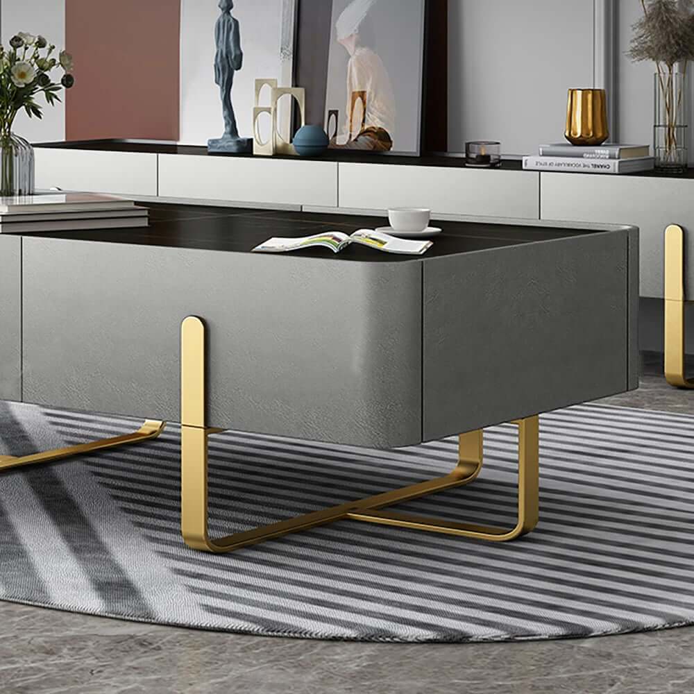 Modern Black Sintered Stone Coffee Table With Drawers