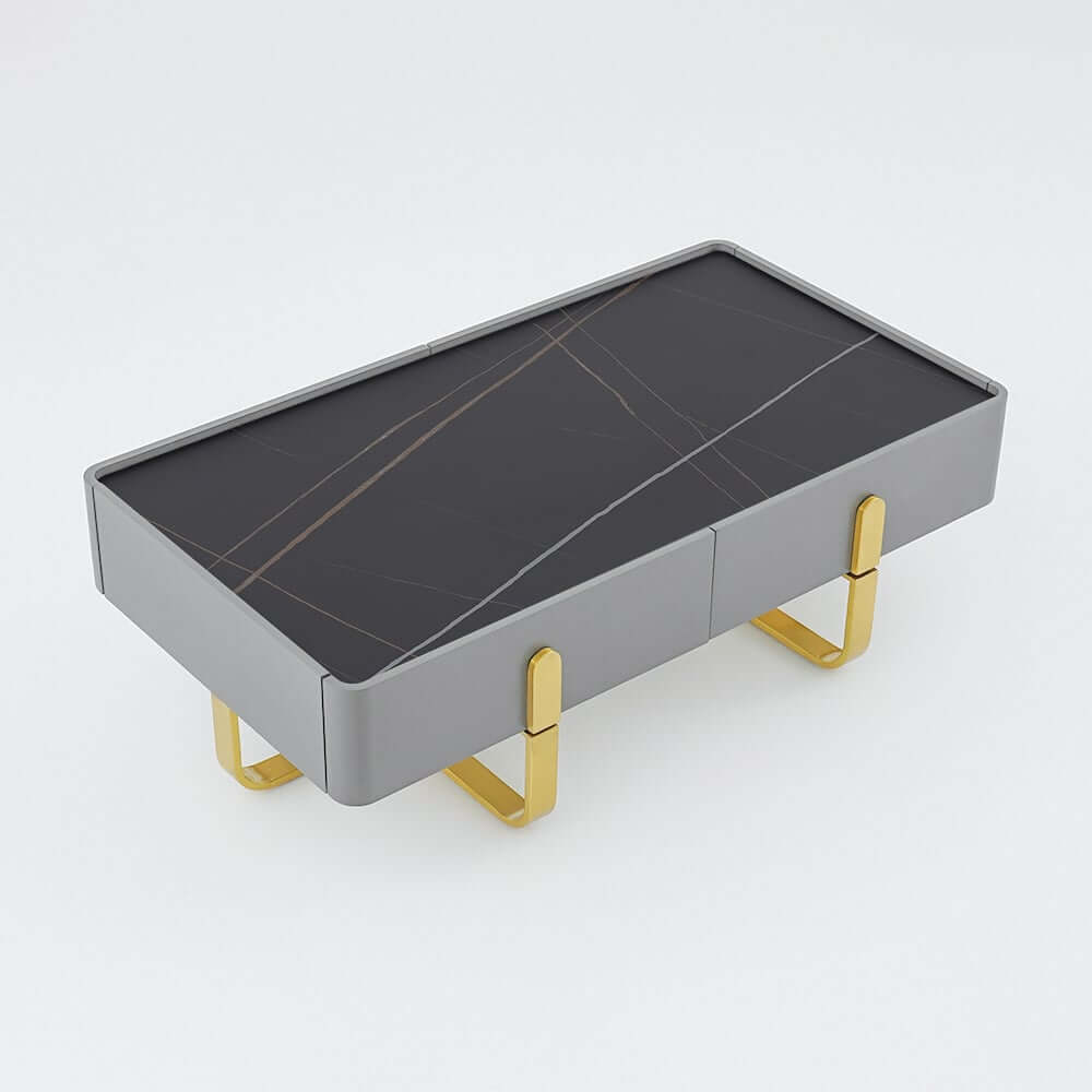 Modern Black Sintered Stone Coffee Table With Drawers