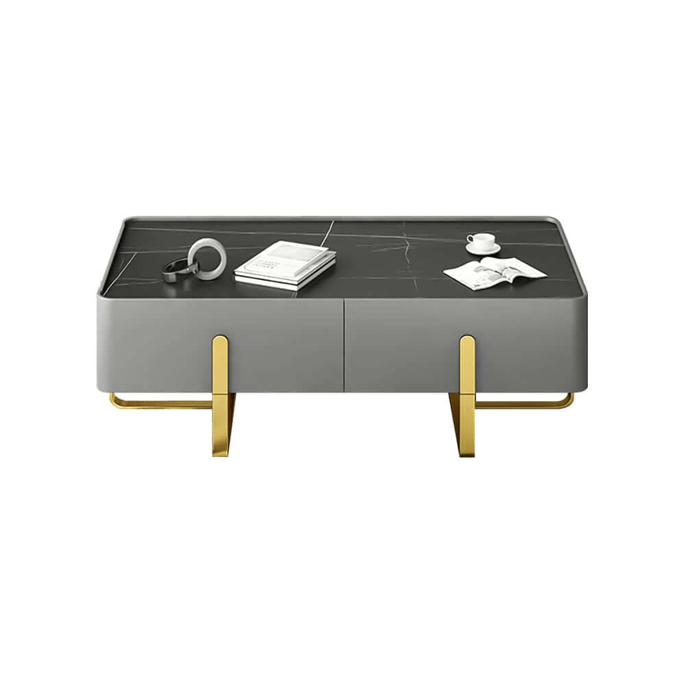 Modern Black Sintered Stone Coffee Table With Drawers