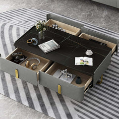 Modern Black Sintered Stone Coffee Table With Drawers