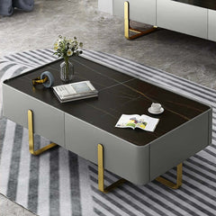 Modern Black Sintered Stone Coffee Table With Drawers