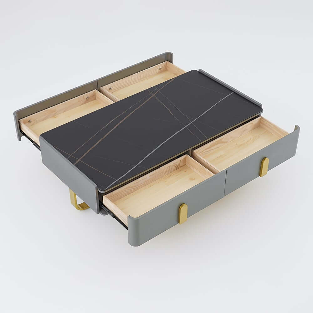 Modern Black Sintered Stone Coffee Table With Drawers