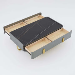 Modern Black Sintered Stone Coffee Table With Drawers