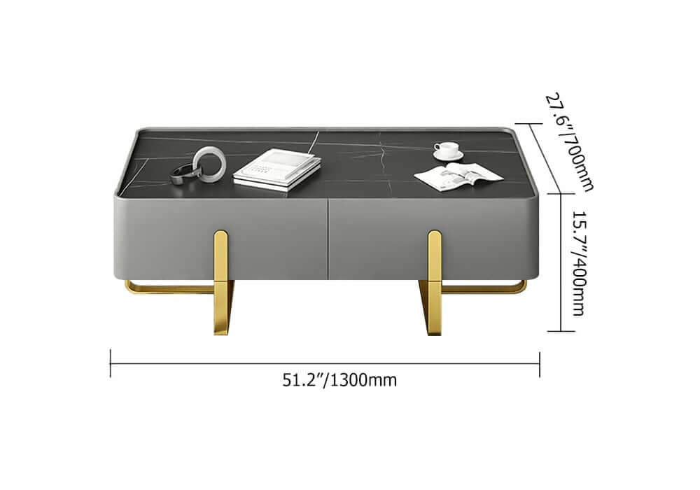 Modern Black Sintered Stone Coffee Table With Drawers Dimensions