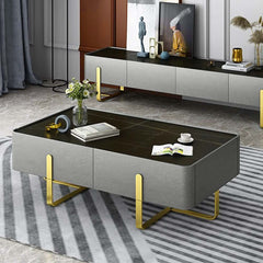 Modern Black Sintered Stone Coffee Table With Drawers Main Product Image