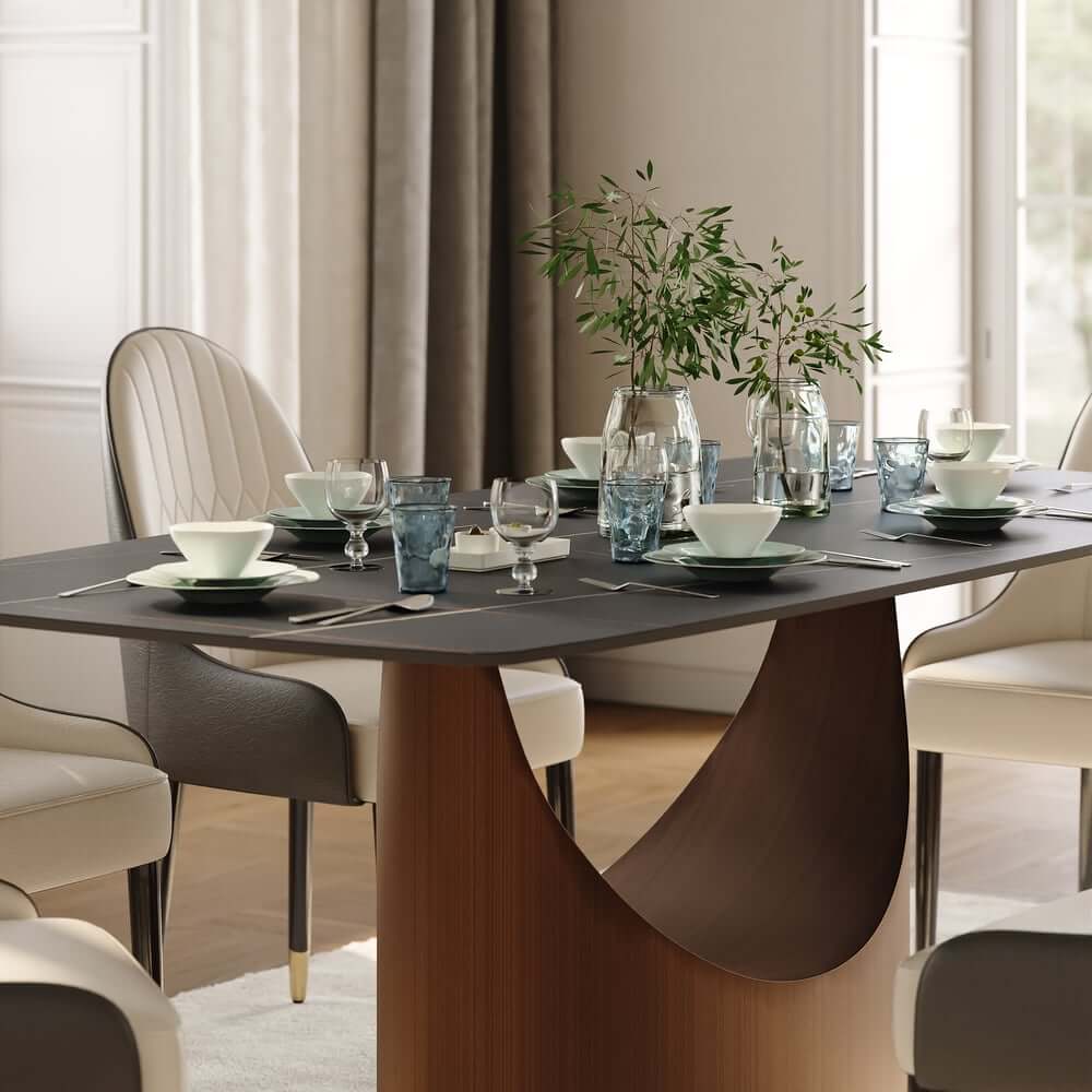 Modern Black Sintered Stone Dining Table, Stainless Steel Base