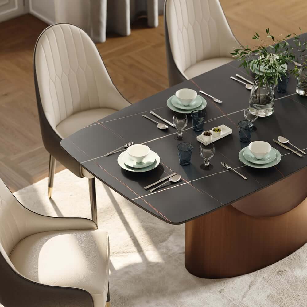 Modern Black Sintered Stone Dining Table, Stainless Steel Base