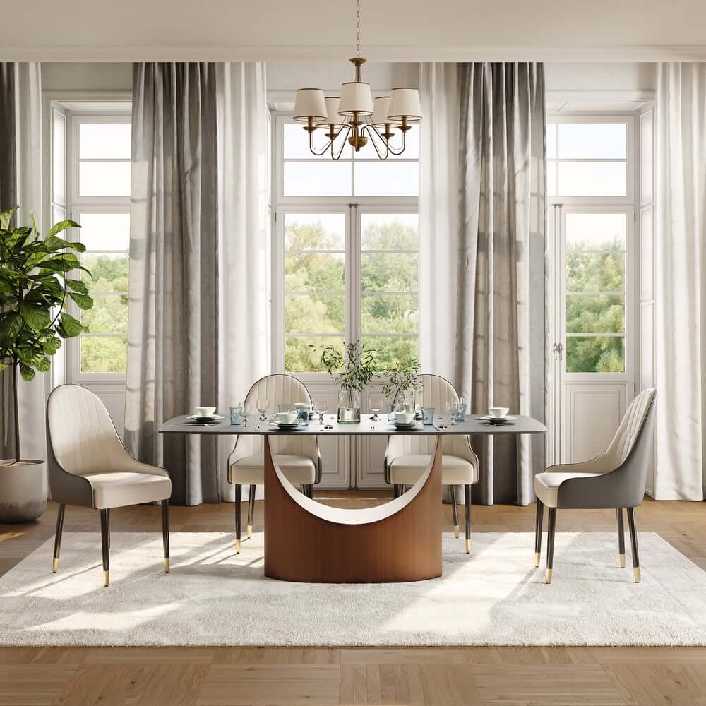 Modern Black Sintered Stone Dining Table, Stainless Steel Base