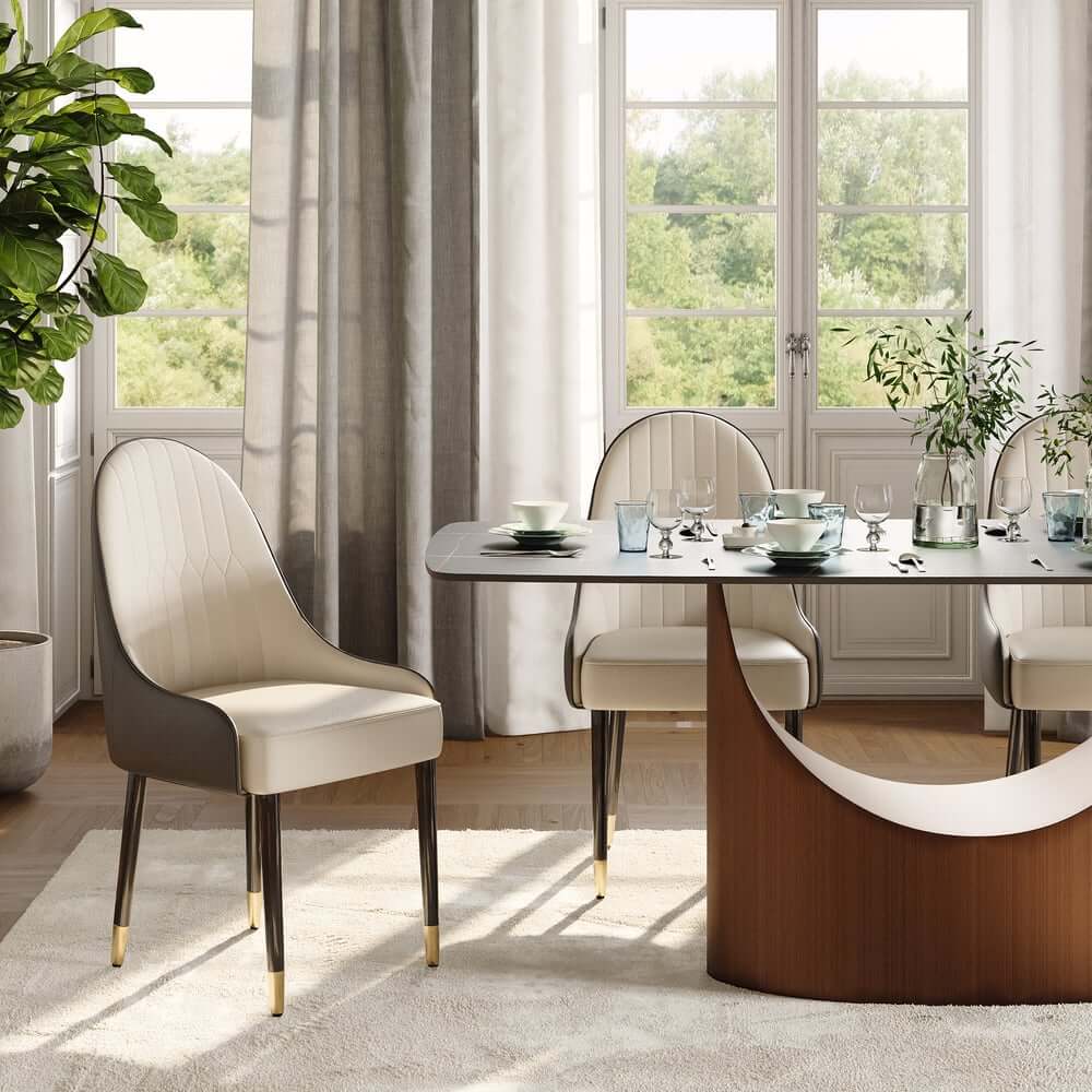 Modern Black Sintered Stone Dining Table, Stainless Steel Base