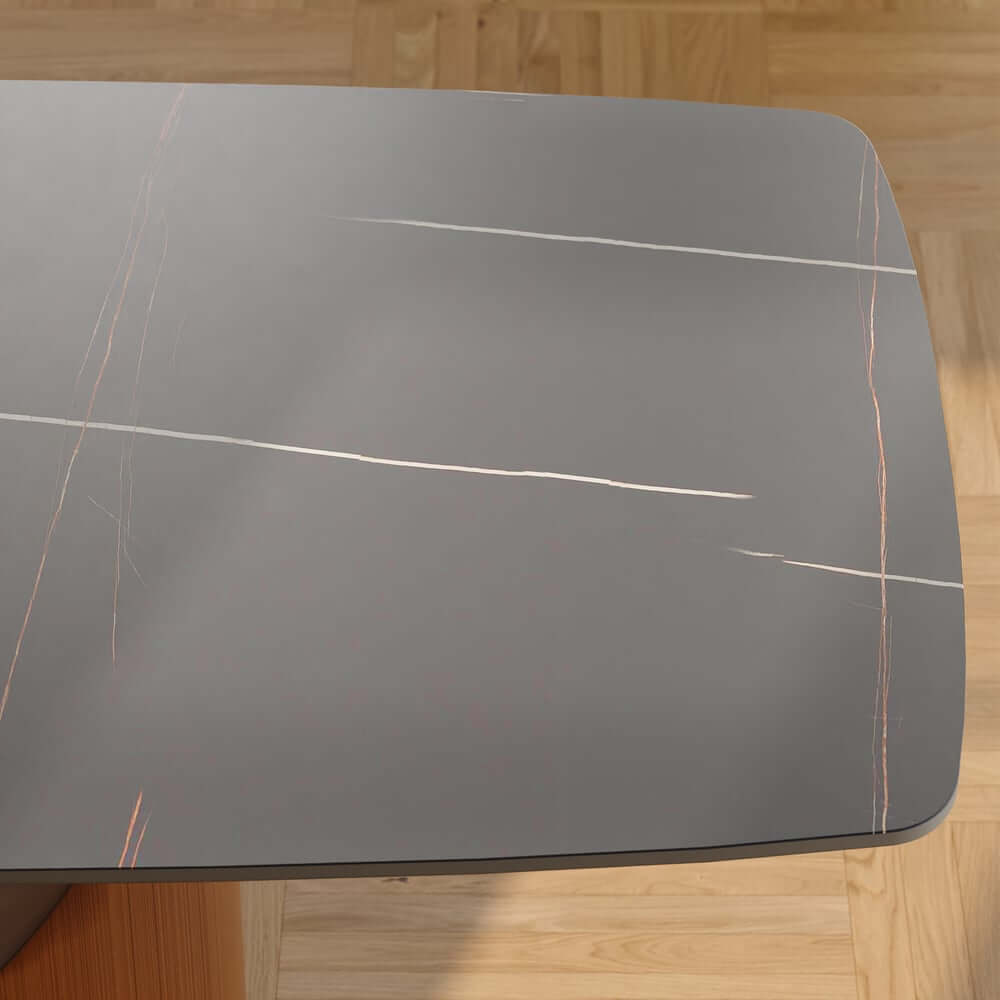 Modern Black Sintered Stone Dining Table, Stainless Steel Base