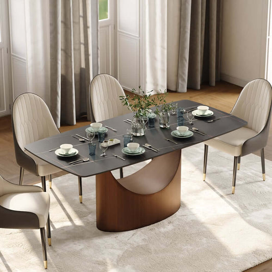 Modern Black Sintered Stone Dining Table, Stainless Steel Base Main Product Image