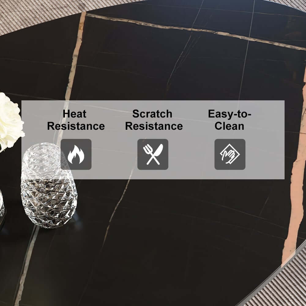 Modern Black Sintered Stone Dining Table With Pedestal Base