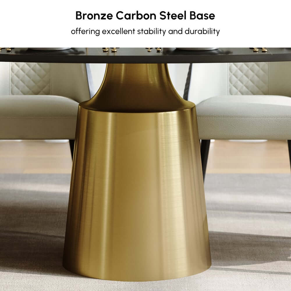 Modern Black Sintered Stone Dining Table With Pedestal Base