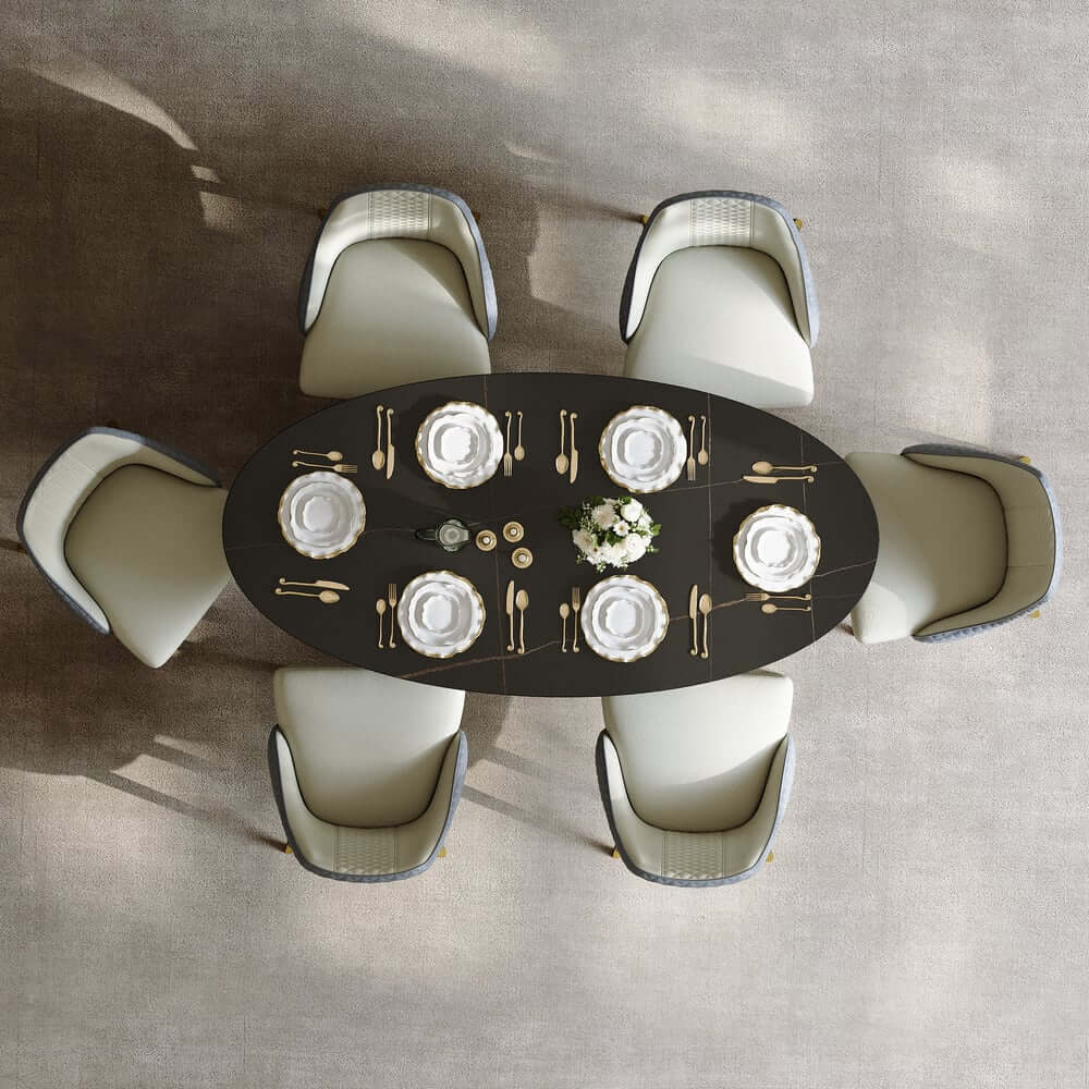 Modern Black Sintered Stone Dining Table With Pedestal Base