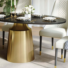 Modern Black Sintered Stone Dining Table With Pedestal Base