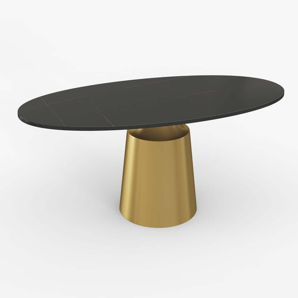 Modern Black Sintered Stone Dining Table With Pedestal Base