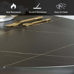 Modern Black Sintered Stone Dining Table With Pedestal Base