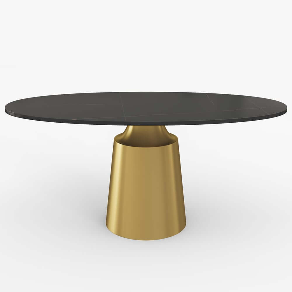 Modern Black Sintered Stone Dining Table With Pedestal Base