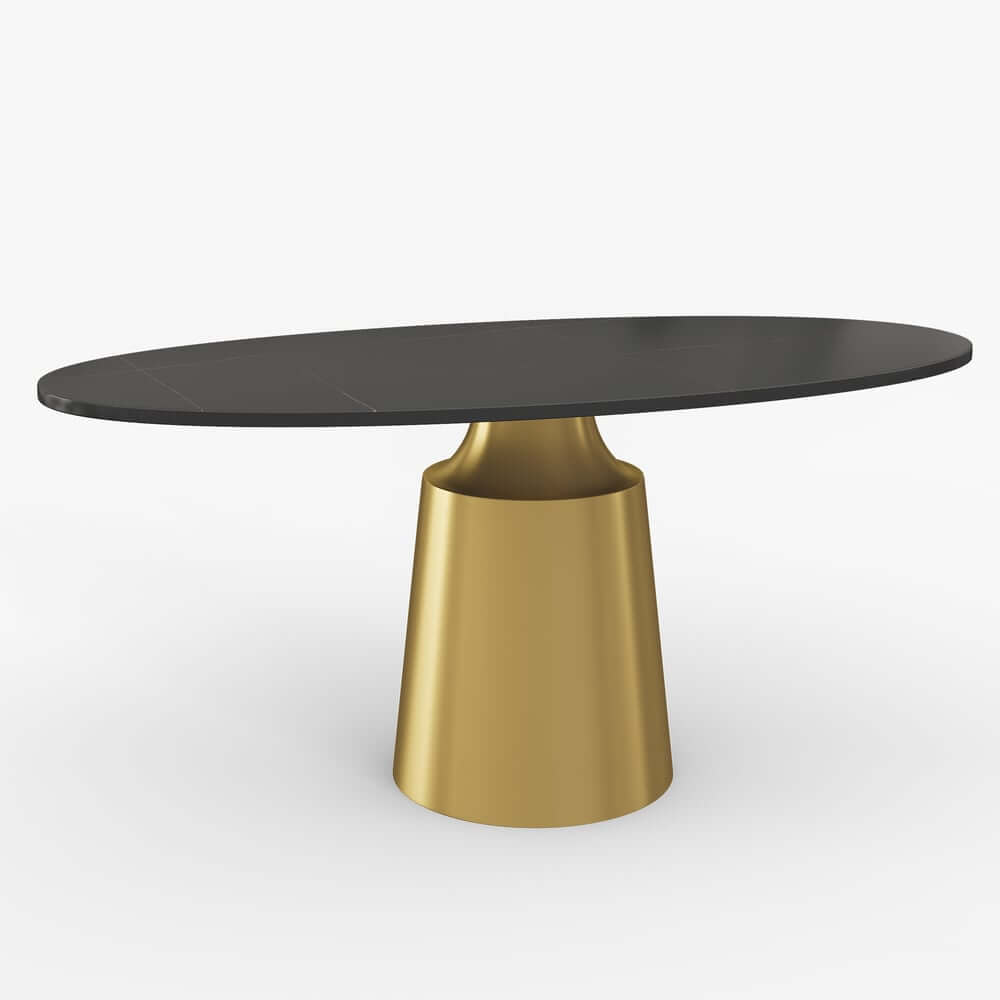 Modern Black Sintered Stone Dining Table With Pedestal Base