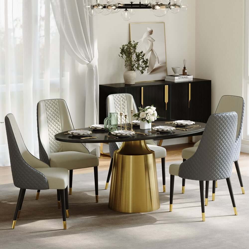 Modern Black Sintered Stone Dining Table With Pedestal Base