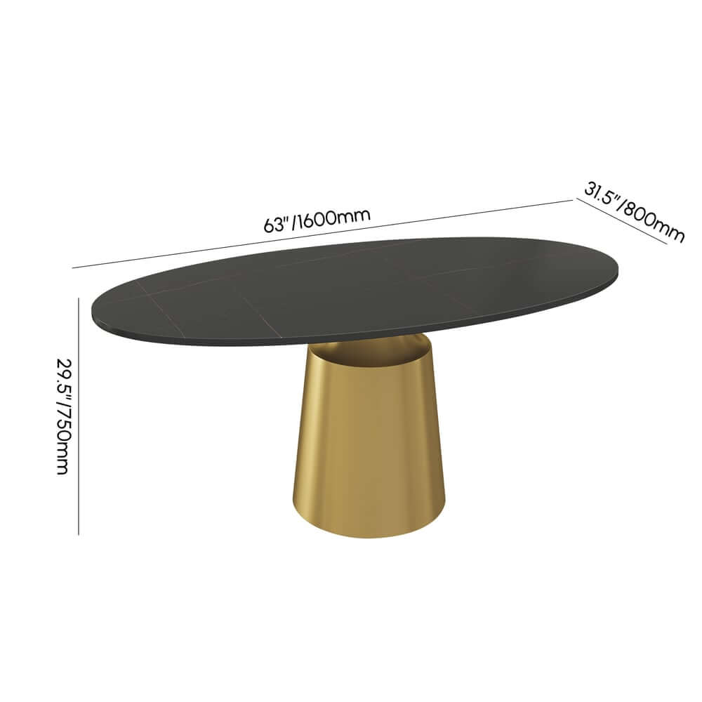 Modern Black Sintered Stone Dining Table With Pedestal Base Dimensions
