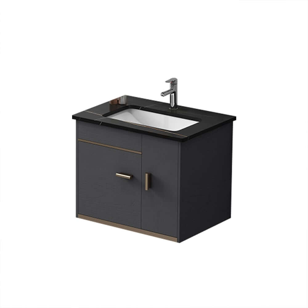 Modern Black Sintered Stone Floating Bathroom Vanity with Undermount Sink
