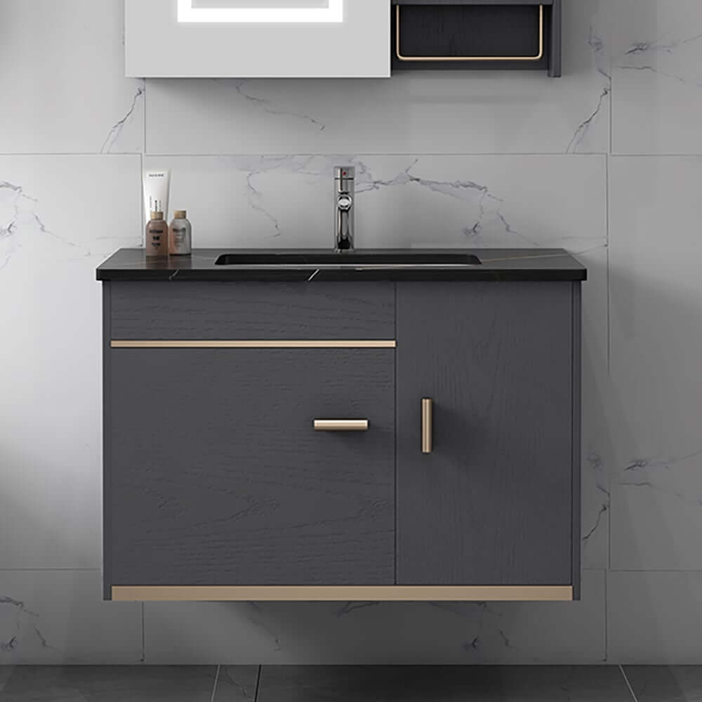 Modern Black Sintered Stone Floating Bathroom Vanity with Undermount Sink