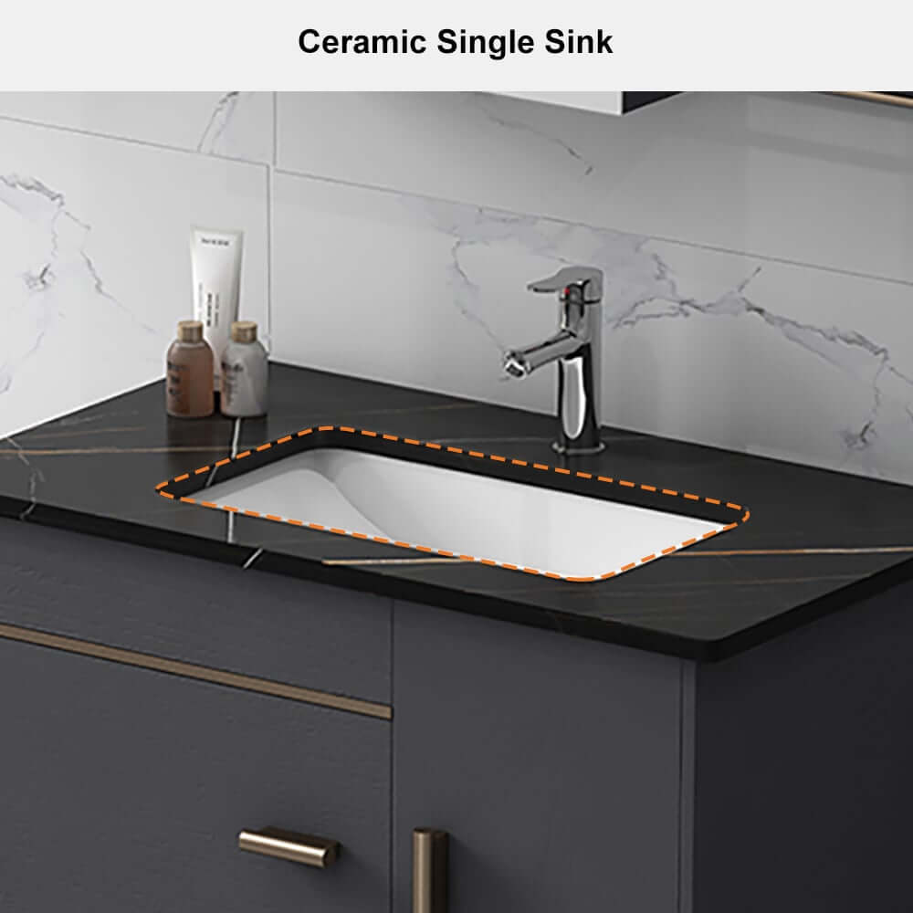 Modern Black Sintered Stone Floating Bathroom Vanity with Undermount Sink