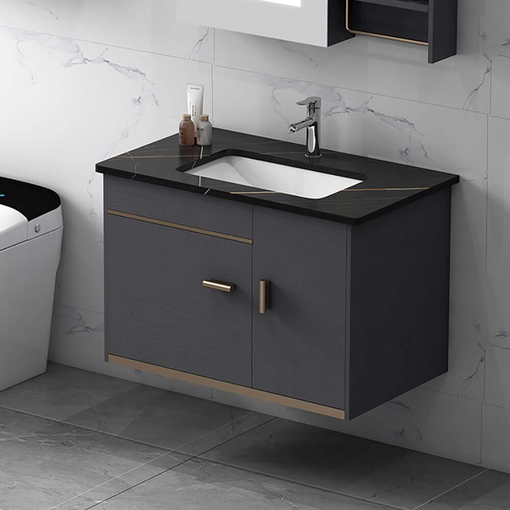 Modern Black Sintered Stone Floating Bathroom Vanity with Undermount Sink Main Product Image