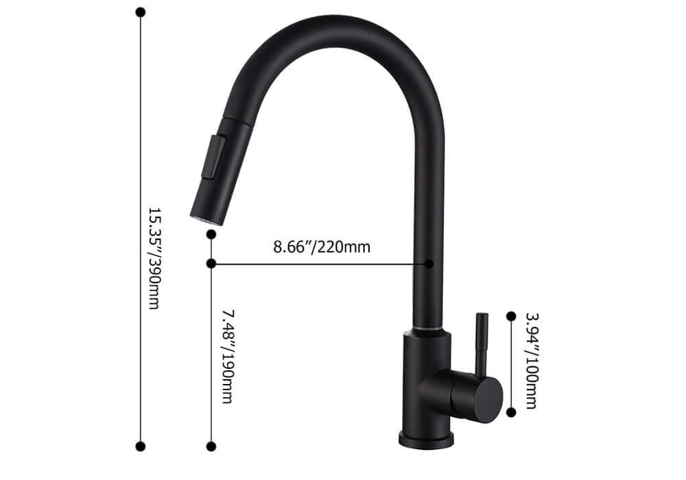 Modern Black Stainless Steel Touch Kitchen Faucet with High Arc Swivel Spout Dimensions