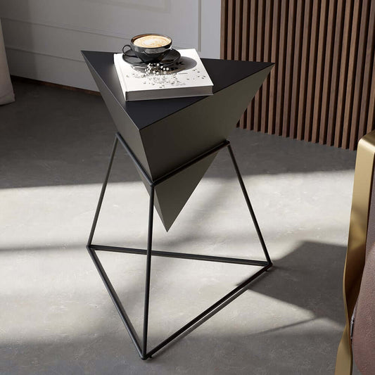 Modern Black Triangular Side Table With Metal Frame