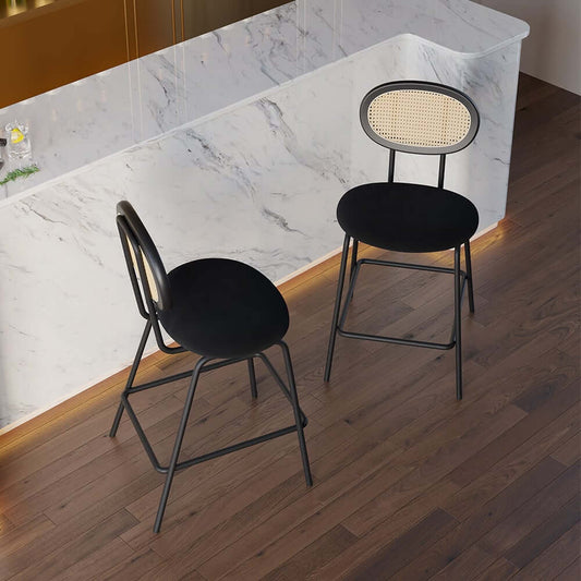 Modern Black Velvet Counter Stools With Footrest - Set of 2